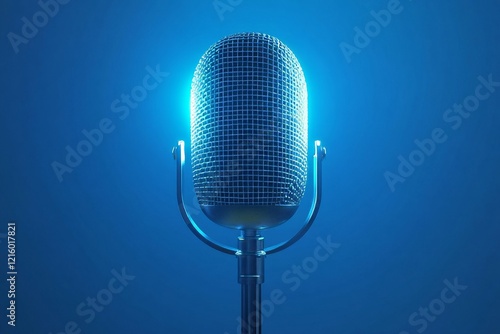 Microphone voice speaker in business seminar, speech presentation, town hall meeting, lecture hall or conference room in corporate or community event for host or townhall public hearing, Generative AI