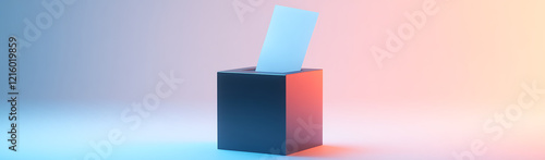 Abstract 3D rendering of a ballot box with a tissue, symbolizing election
