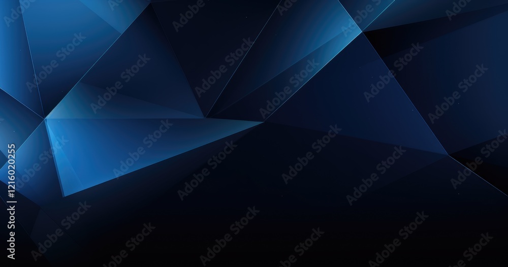 Obraz premium Abstract geometric design featuring dark blue and black shades with sharp angles and gradients.