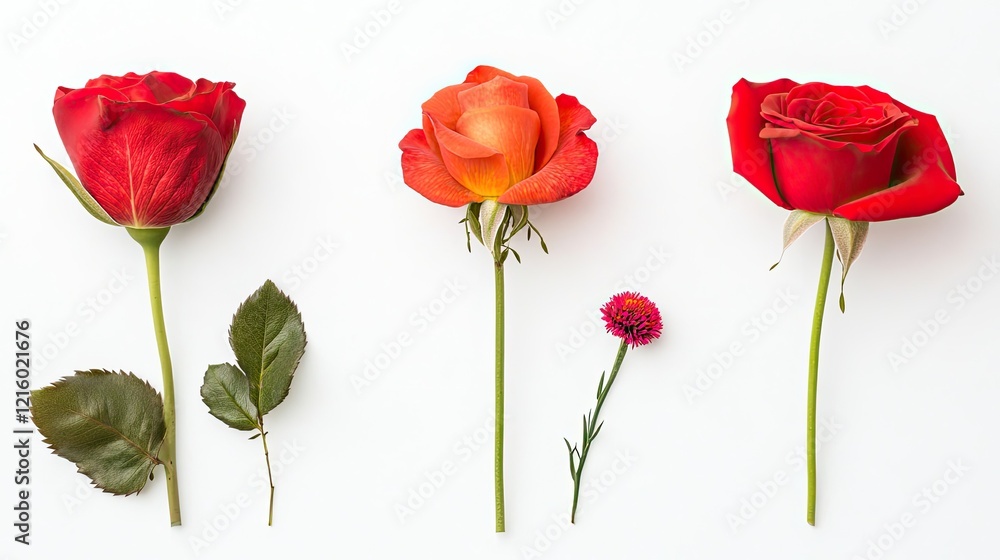 Obraz premium Collection of Red Roses Isolated on White Background Generative AI