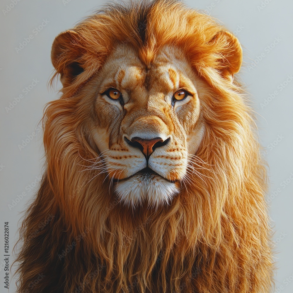 Naklejka premium Majestic lion portrait showcasing fierce expression and mane