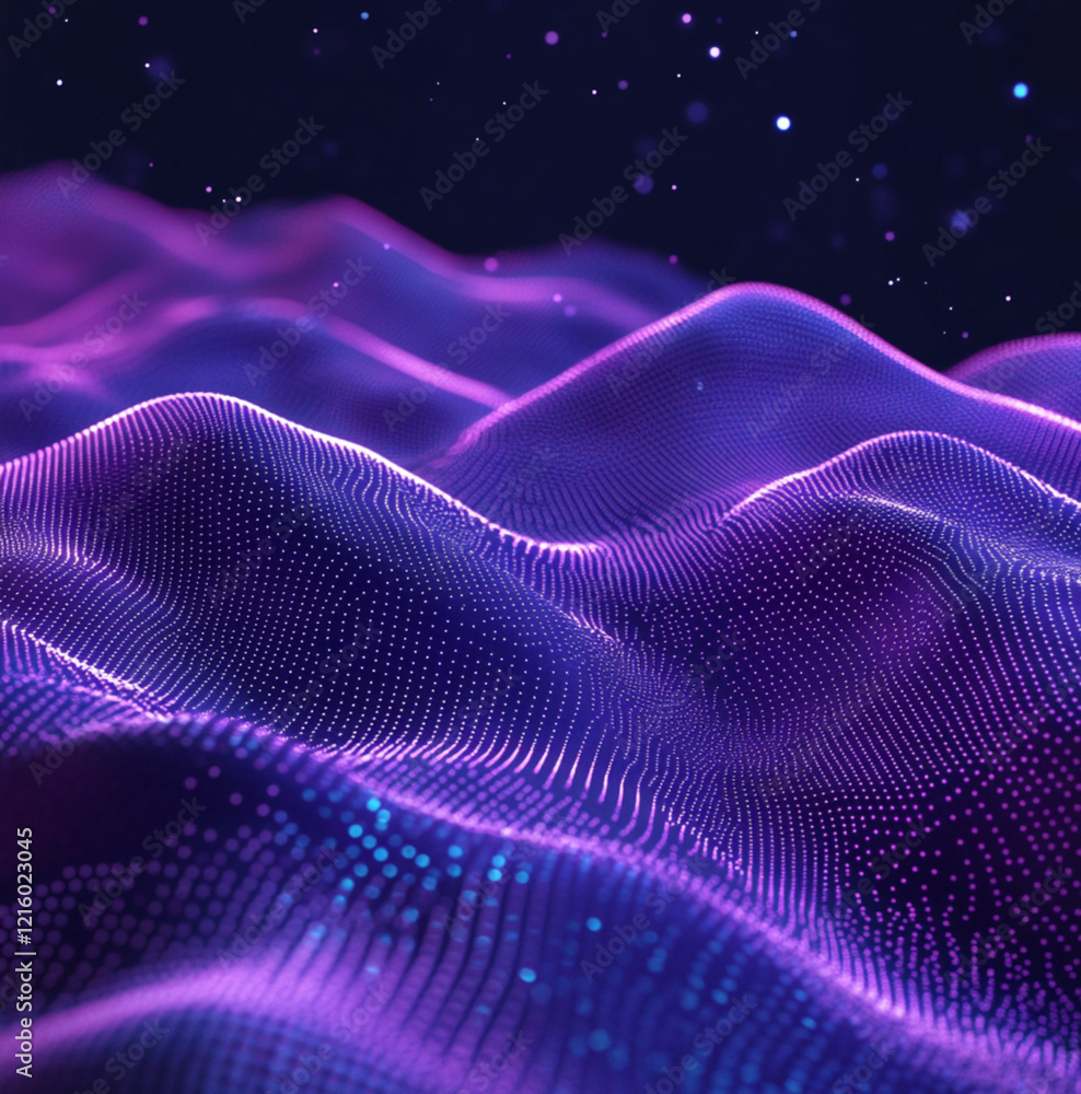 A background image that represents a mixture of hyper-futuristic and ancient, showing symetrical energy waves and strings. Main color is purple A background image that represents a mixture of hyper-futuristic and ancient, showing symetrical energy waves and strings. Main color is purple
