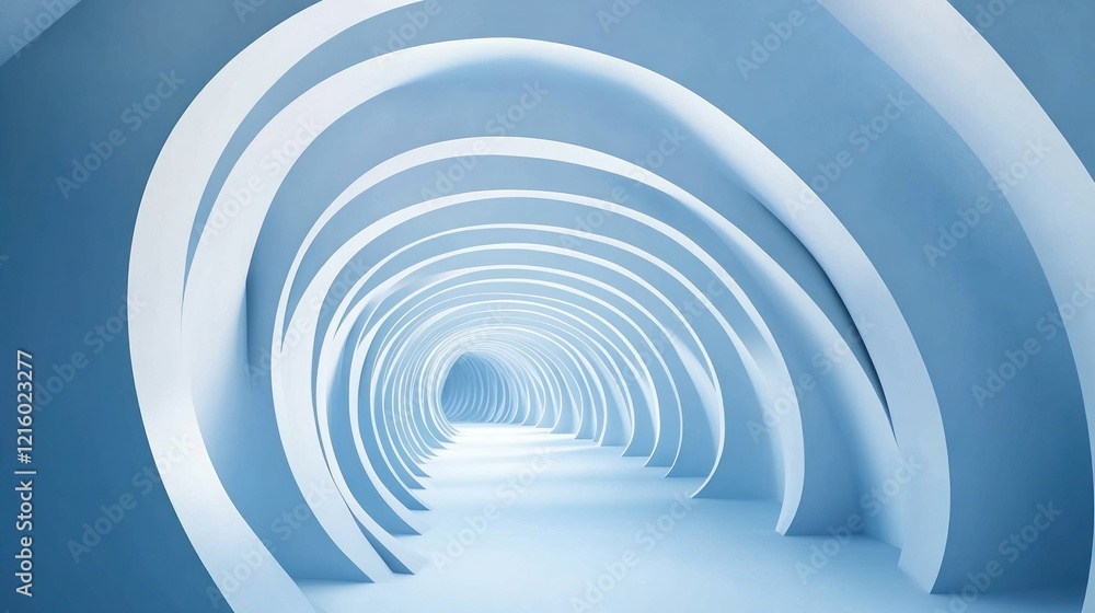 Obraz premium Abstract blue tunnel architecture, futuristic design, background, interior design, website banner