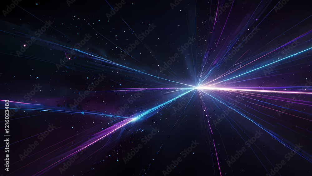 Futuristic Abstract Background with Glowing Light Lines in a Starry Void