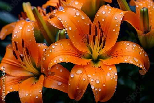 Beautiful Picture of Orange Lilies with Water Droplets 