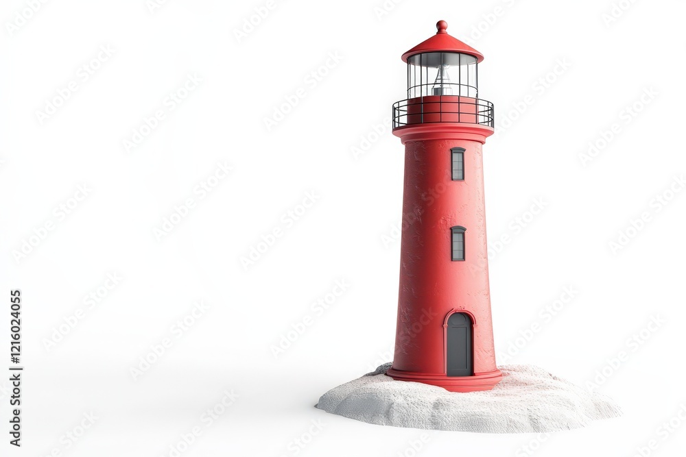 Red Lighthouse Standing on a White Sandy Base Red Lighthouse Standing on a White Sandy Base