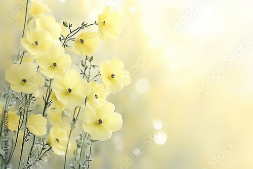 柔らかな陽光に包まれた菜の花が可憐に咲く、癒しと温もりを感じる春の風景