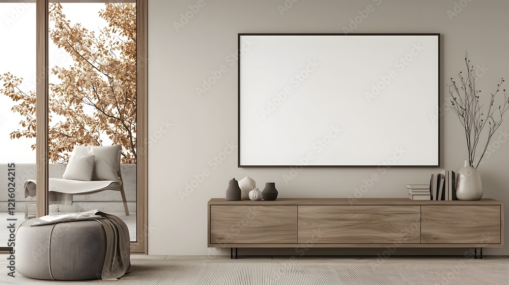 Minimalist and modern interior featuring a sleek wooden cabinet against a blank neutral wall This clean and elegant scene is perfect for design mockups product photography Minimalist and modern interior featuring a sleek wooden cabinet against a blank neutral wall This clean and elegant scene is perfect for design mockups product photography