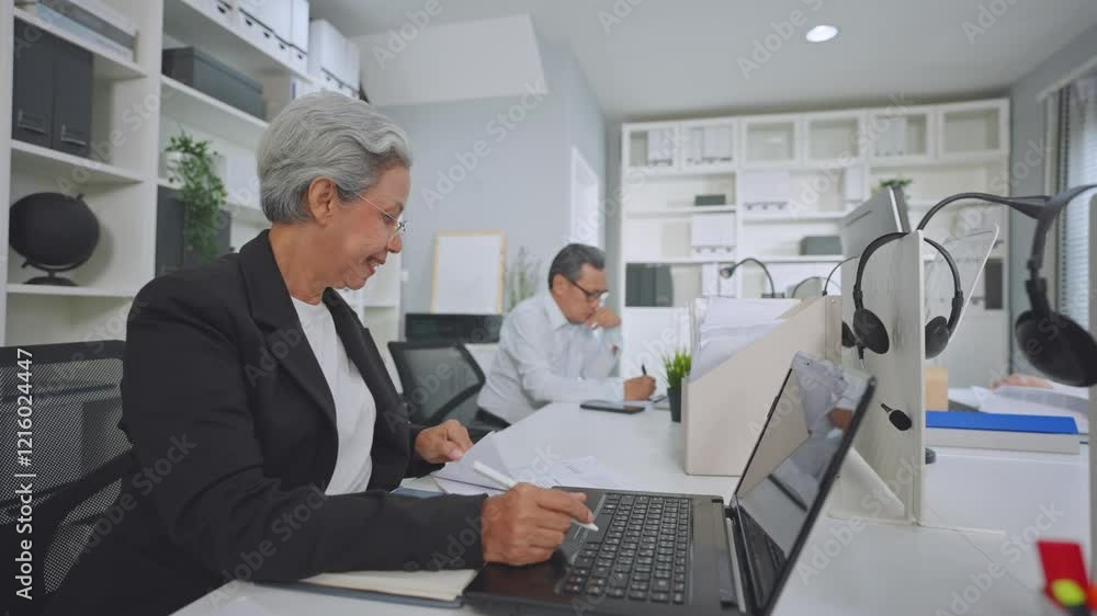 Asian senior elderly businessman and woman worker working in the office. Asian senior elderly businessman and woman worker working in the office.