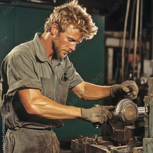 Male Machinist Working on Machine