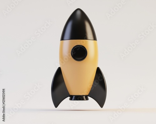 minimal growth rocket concept. A stylized rocket model with a yellow body and black accents against a neutral background. photo