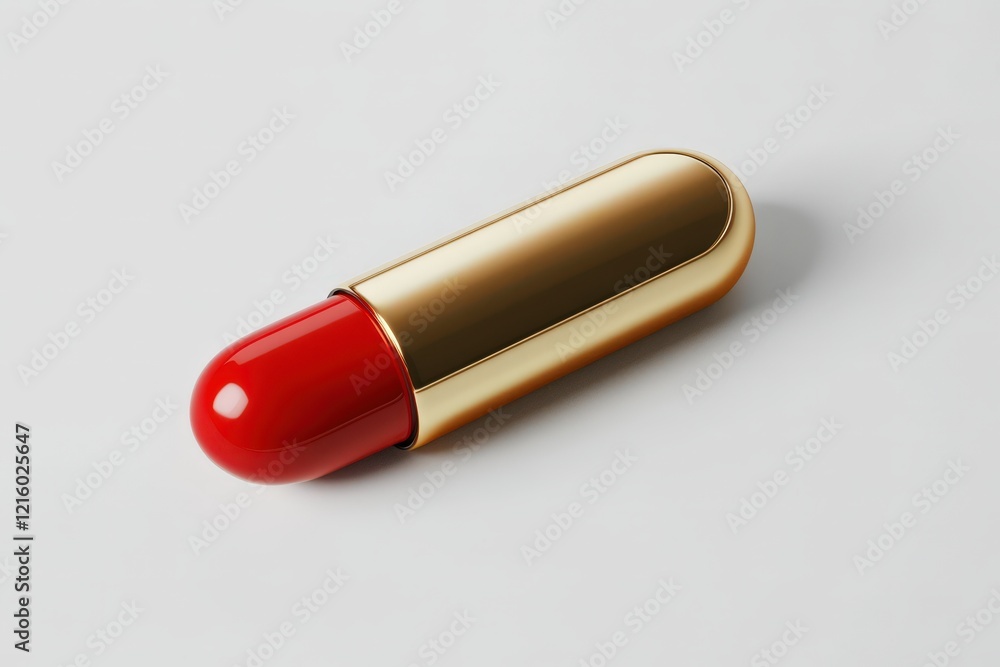 Red lipstick in a gold casing rests on a white background Red lipstick in a gold casing rests on a white background