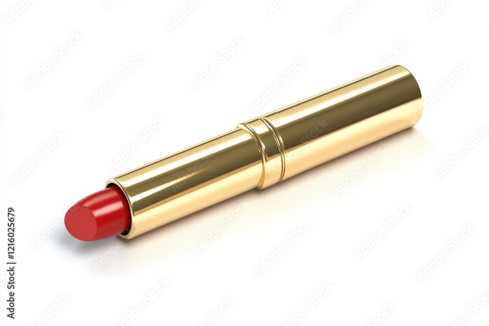 Gold lipstick tube with red lipstick shown Gold lipstick tube with red lipstick shown