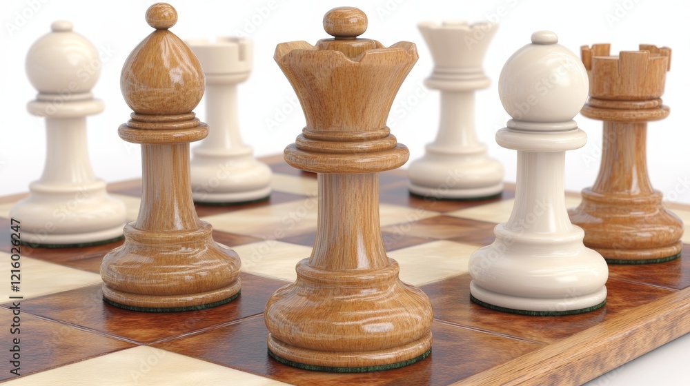 Wooden Chess Pieces Arranged on a Board Game Wooden Chess Pieces Arranged on a Board Game