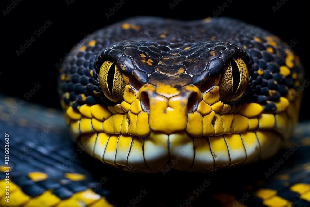 Fototapeta premium Close-up Image of a Snake's Head with Yellow and Black Pattern