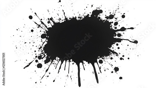 Wallpaper Mural Black ink splatter on white, abstract art background Torontodigital.ca