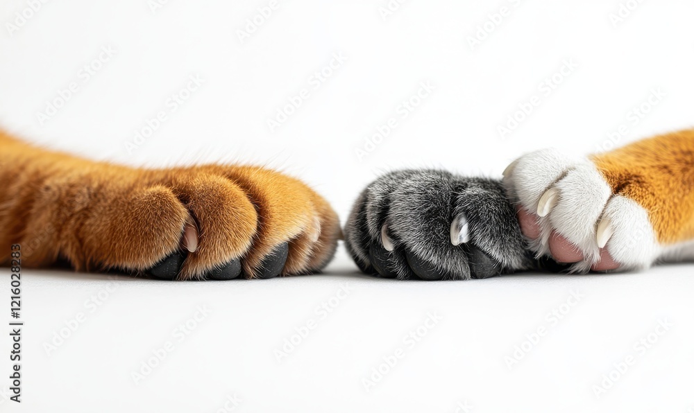 Obraz premium Close-Up of Adorable Cat Paws with Distinctive Colors and Textures, Showcasing the Beauty and Diversity of Feline Claws in Soft Natural Light Setting