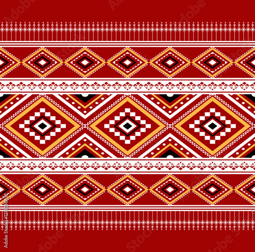 Geometric ethnic oriental seamless pattern traditional Design for background,carpet,wallpaper.clothing,wrapping,Batik fabric,Vector illustration.embroidery style - Sadu, sadou, sadow or sado