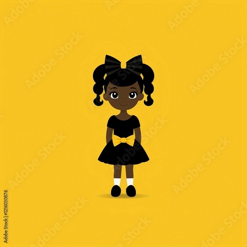 Cute Kawaii icon, a Black Girl, standing, simple shape photo