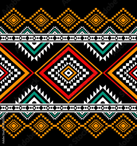 Geometric ethnic oriental seamless pattern traditional Design for background, carpet, wallpaper, clothing, wrapping, Batik, fabric, Vector, illustration, embroidery style, sadu, color.
