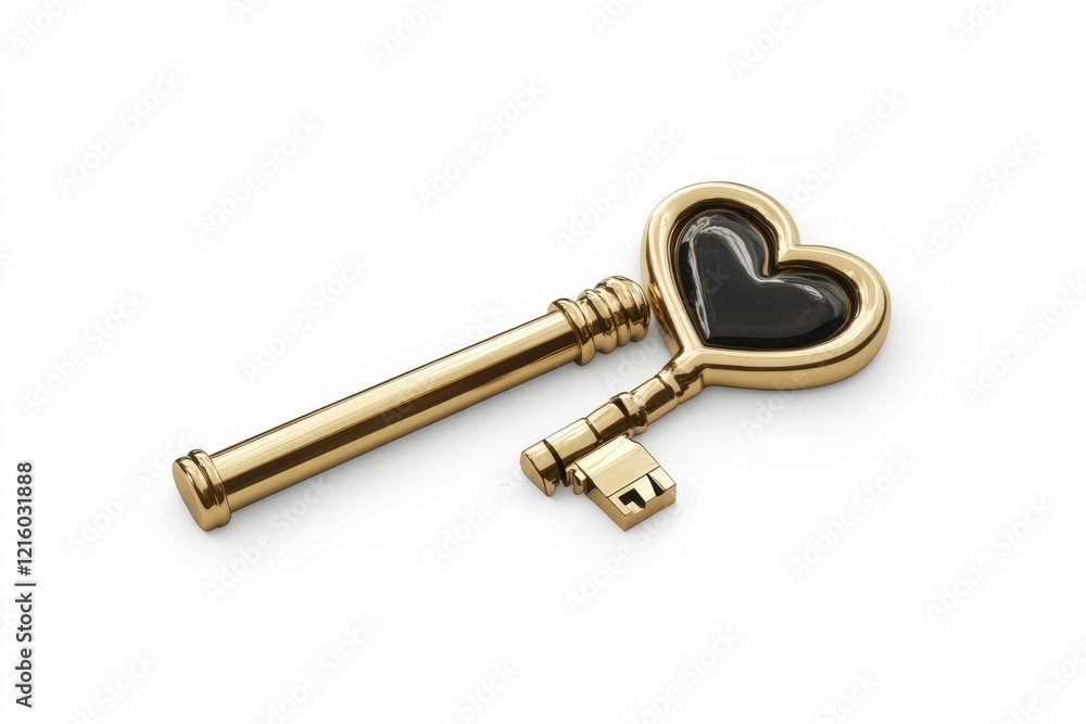 A golden heart shaped key with black inlay A golden heart shaped key with black inlay