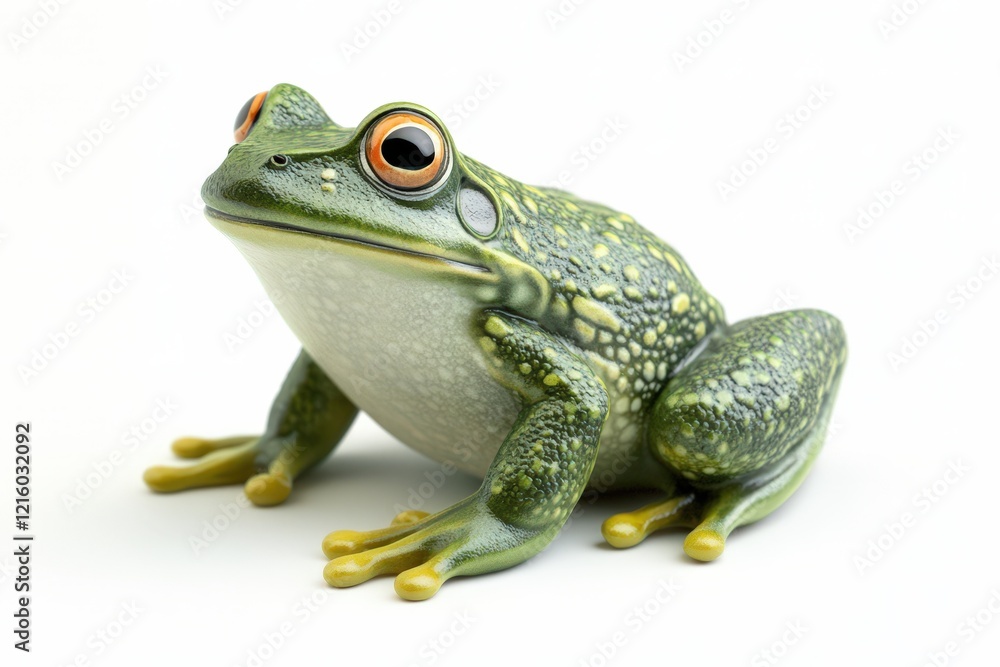 Green Frog Posing Against White Background