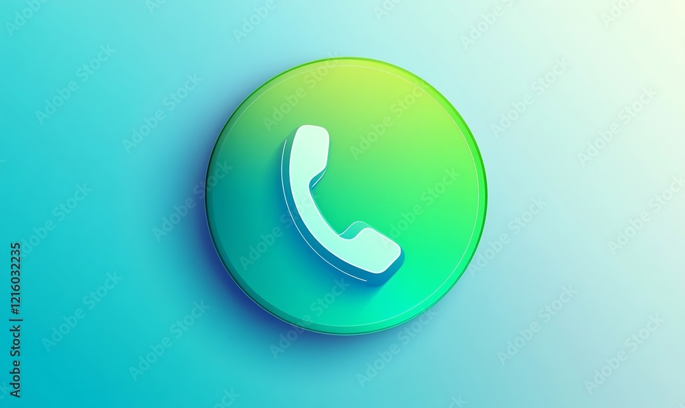 Green phone icon, contact us, app design, gradient background, website Green phone icon, contact us, app design, gradient background, website