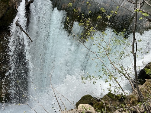 Travertine waterfall in the canyon of the river Krcic (special geomorphological-hydrological reserve Krcic) Croatia - Sedreni slap u kanjonu rječice Krčić (posebni geomorfološko-hidrološki rezervat) photo