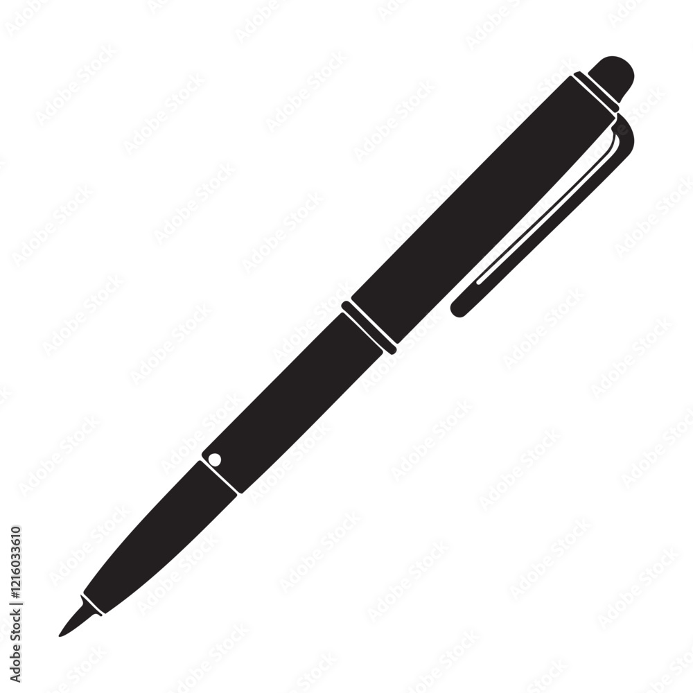 High-Quality Flat Pen Silhouette Black Vector Art on Transparent Background High-Quality Flat Pen Silhouette Black Vector Art on Transparent Background