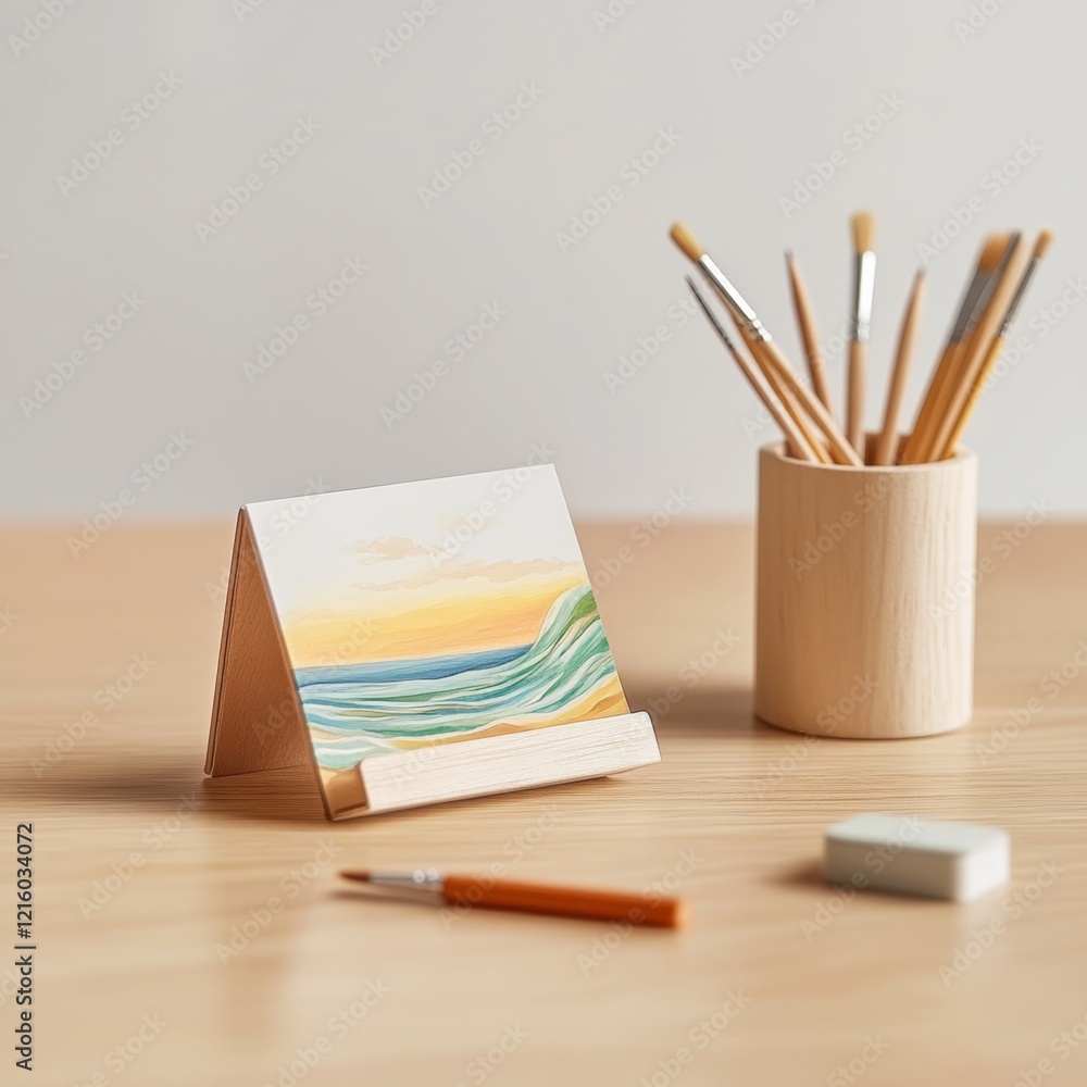 Obraz premium Seascape Painting on Mini Wooden Easel