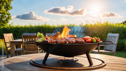 bbq and grilling concept - grill brazier outdoors