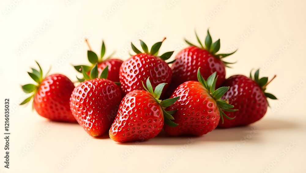 Fresh Juicy Strawberries with Vibrant Red Skin and Green Leaves on White Background Fresh Juicy Strawberries with Vibrant Red Skin and Green Leaves on White Background