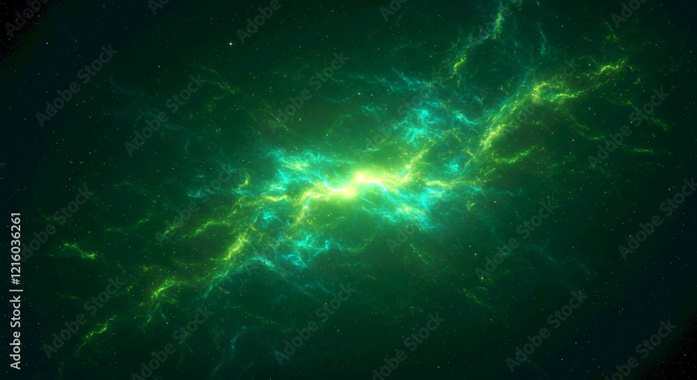 Glowing Nebula Cosmic Energy Green Galaxy Background Glowing Nebula Cosmic Energy Green Galaxy Background