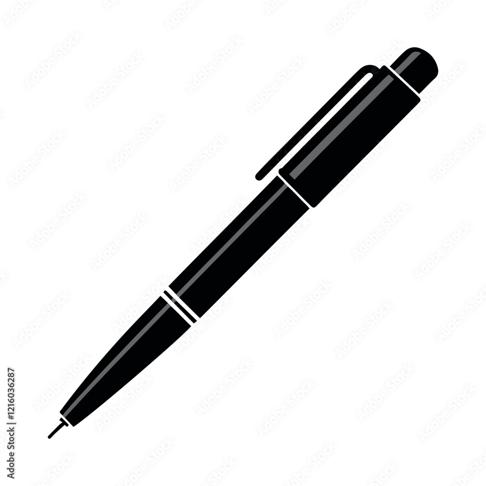 Flat Vector black Silhouette of pen isolated on transparent background Flat Vector black Silhouette of pen isolated on transparent background