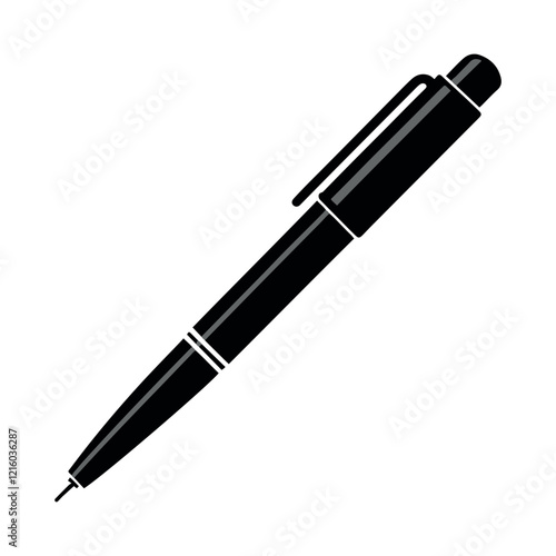 Flat Vector black Silhouette of pen isolated on transparent background