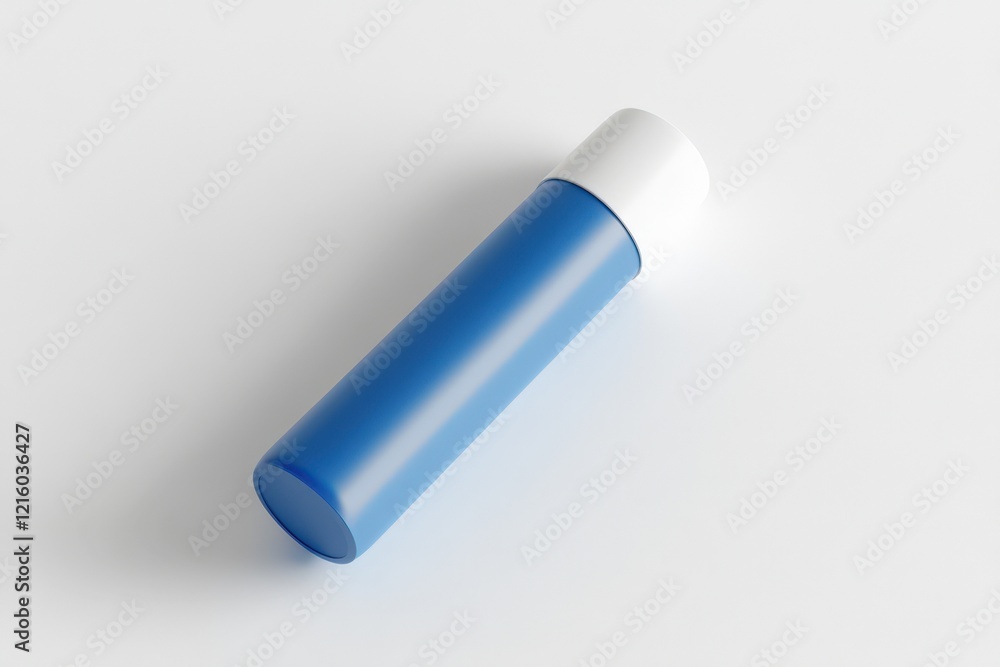 Blue cylindrical container with white lid on white background Blue cylindrical container with white lid on white background