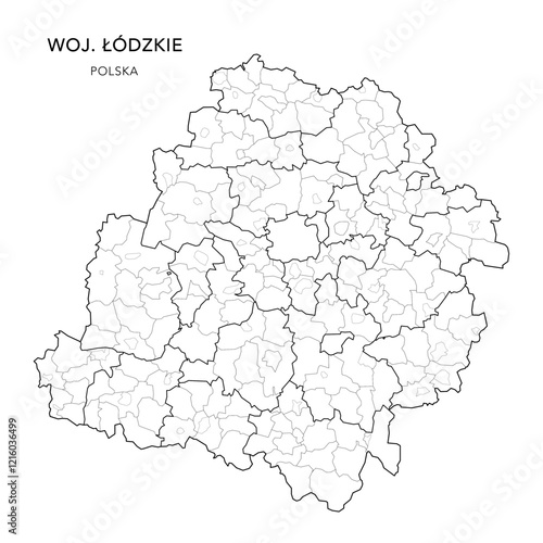 Administrative Map of the Łódź Voivodeship (Łódzkie) with Municipality Areas (Obszary Gmin), Municipalities (Gminy), and Counties (Powiaty) Subdivisions as of 2025 - Poland (Polska) - Vector Map photo