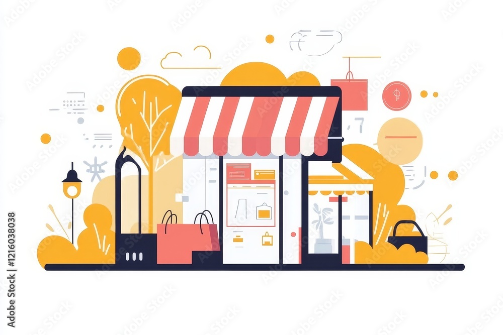 Modern smart mobile phone with on line shopping store graphic an, Generative AI Modern smart mobile phone with on line shopping store graphic an, Generative AI