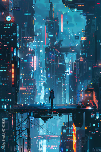 Wallpaper Mural Capture the essence of a romantic sci-fi narrative through a pixel art composition featuring futuristic gadgets and love in a unique, tilted perspective Utilize unexpected camera angles to emphasize t Torontodigital.ca