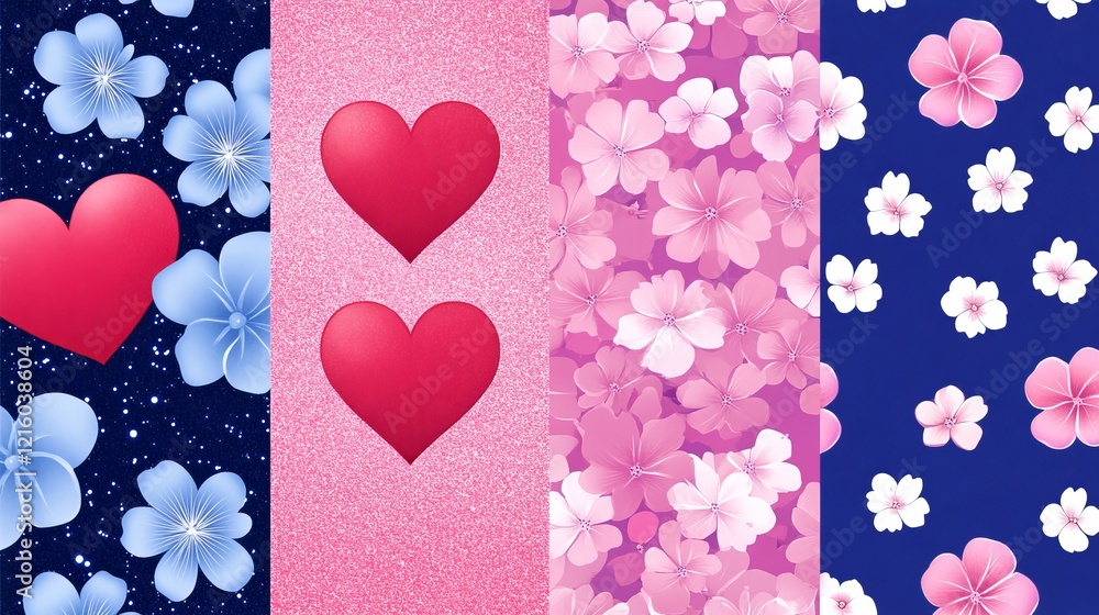 Romantic Hearts and Floral Patterns Digital Designs Romantic Hearts and Floral Patterns Digital Designs
