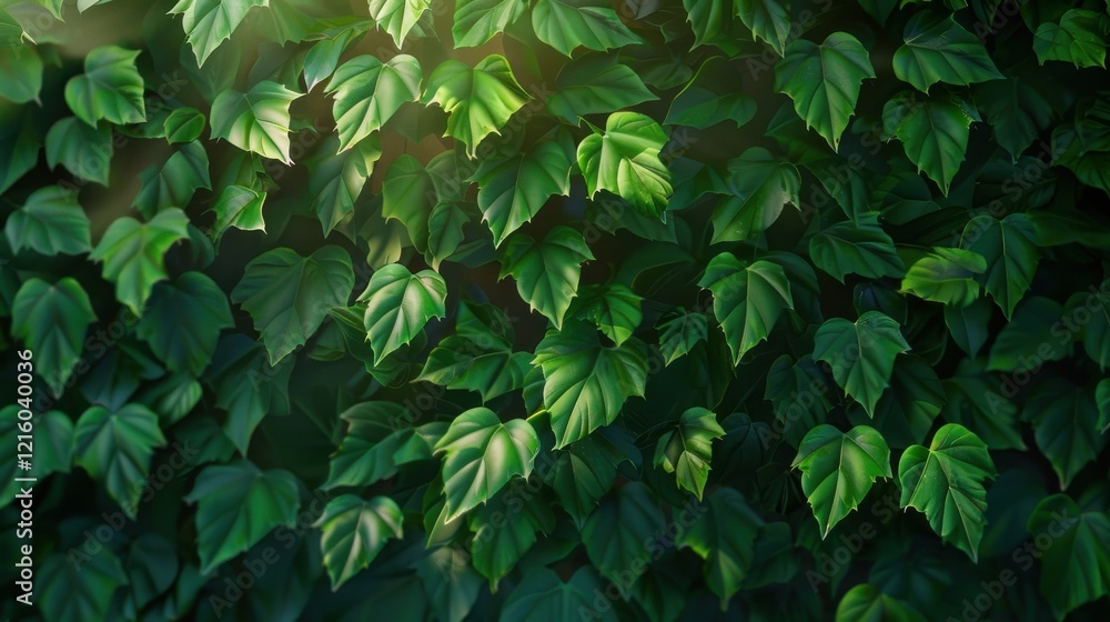 Lush Green Leaves of Ivy Draping a Garden Wall Illuminated by Soft Sunlight Creating a Serene and Vibrant Natural Ambiance in Outdoor Space Lush Green Leaves of Ivy Draping a Garden Wall Illuminated by Soft Sunlight Creating a Serene and Vibrant Natural Ambiance in Outdoor Space