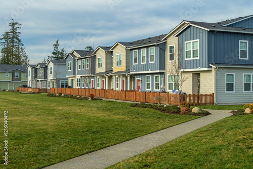 Row of houses in Tehaleh Washington state;