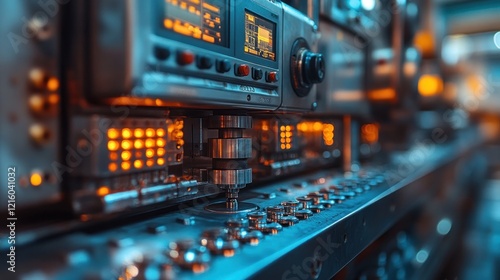 Wallpaper Mural Closeup of intricate machinery with glowing controls Torontodigital.ca