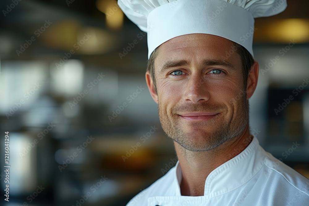 Portrait of confident chef smiling in restaurant kitchen Portrait of confident chef smiling in restaurant kitchen