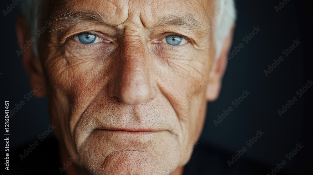 close-up of elderly man with deep wrinkles and piercing blue eyes his face telling lifetime of stories close-up of elderly man with deep wrinkles and piercing blue eyes his face telling lifetime of stories