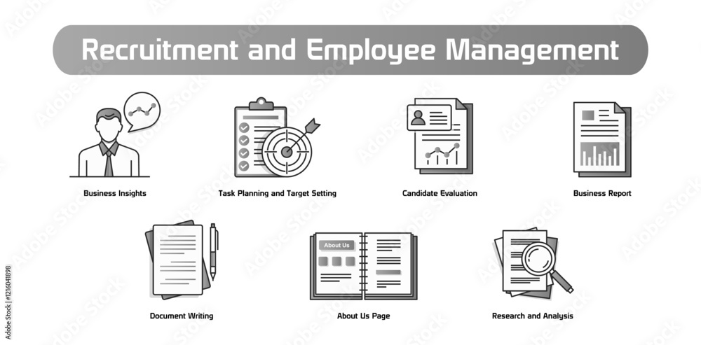 Recruitment and Employee Management. Candidate Evaluation, Business Insights, Task Planning and Target Setting, Research and Analysis, Document Writing, About Us Page, Business Report Recruitment and Employee Management. Candidate Evaluation, Business Insights, Task Planning and Target Setting, Research and Analysis, Document Writing, About Us Page, Business Report