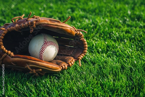 Baseball action closeup of glove and ball on the field natural grass environment sports photography concept capturing the essence of america’s favorite pastime photo