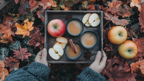 Autumn Cider Cozy Fall Drinks Leaves Background