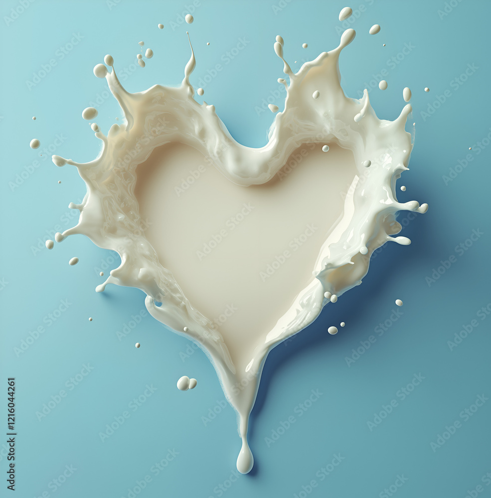 milk splash in the shape of a heart on a blue background, milk splash in the shape of a heart on a blue background,