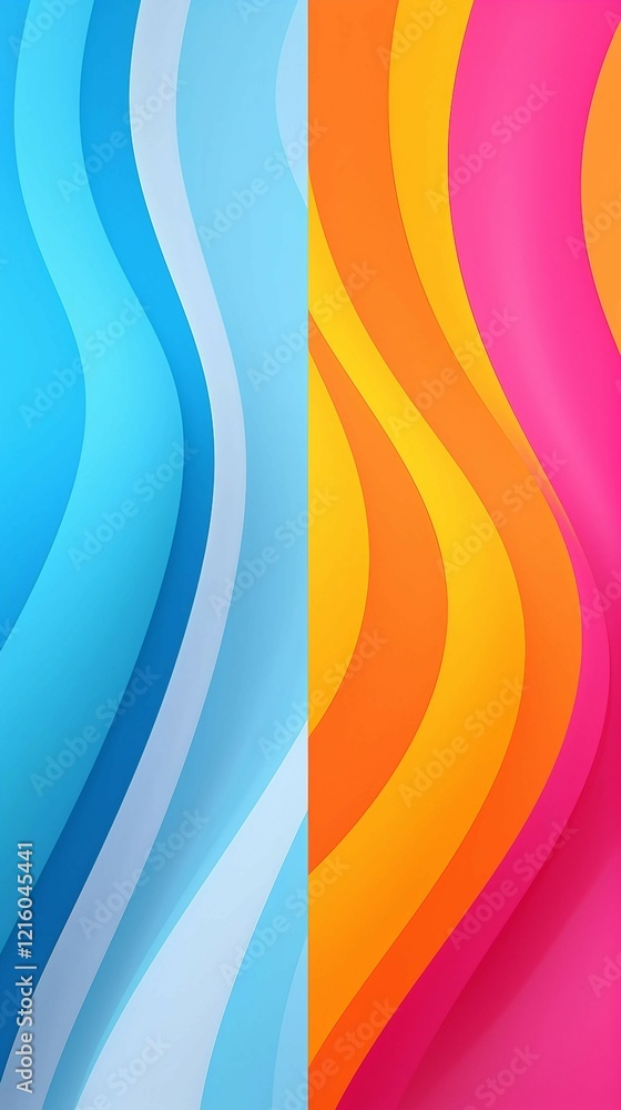 Fototapeta premium Set of abstract yellow, pink, blue curve wave lines stripes textures background